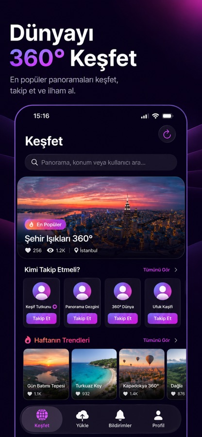 OradaOl keşfet akışı — panoramanın içine girilen ekran